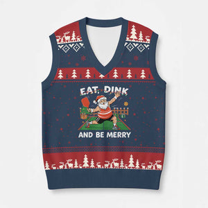 Funny Xmas Pickleball V-Neck Knit Sweater Vest Eat Dink And Be Merry Xmas Santa TS11 Navy Red Print Your Wear