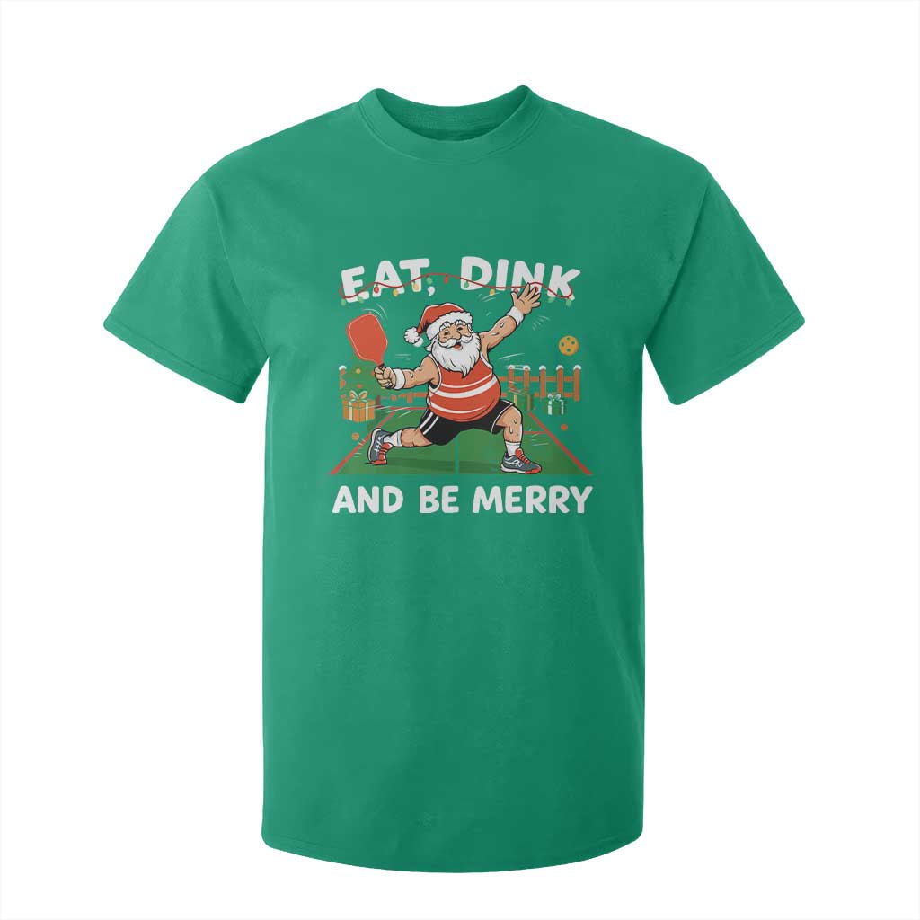 Funny Christmas Pickleball T Shirt For Kid Eat Dink And Be Merry Xmas Santa TS11 Irish Green Print Your Wear