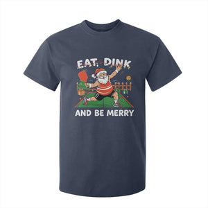 Funny Christmas Pickleball T Shirt For Kid Eat Dink And Be Merry Xmas Santa TS11 Navy Print Your Wear