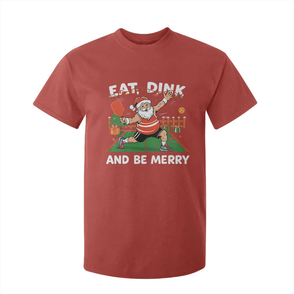 Funny Christmas Pickleball T Shirt For Kid Eat Dink And Be Merry Xmas Santa TS11 Red Print Your Wear