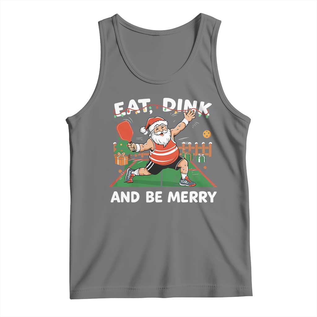 Funny Christmas Pickleball Tank Top Eat Dink And Be Merry Xmas Santa TS11 Black Heather Print Your Wear