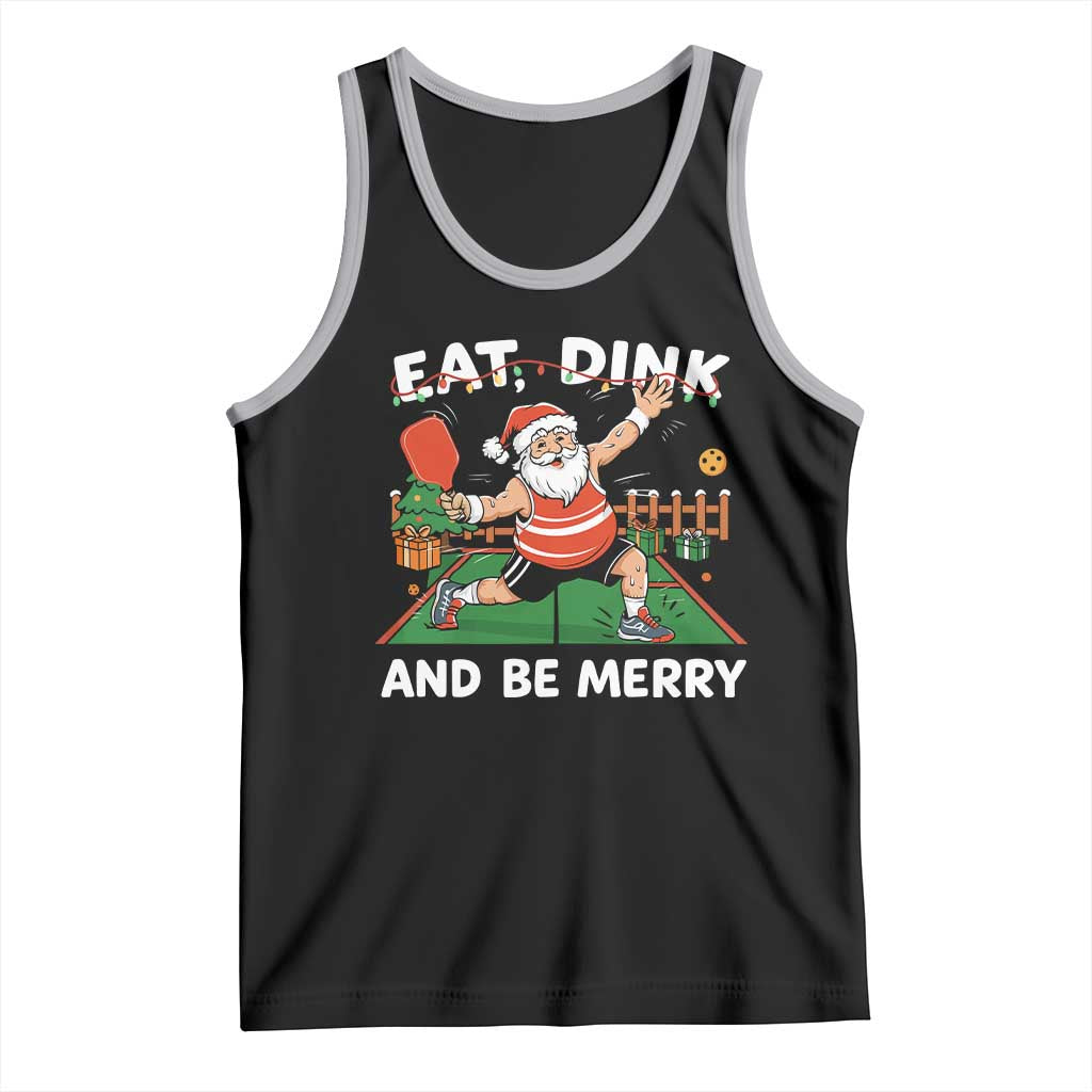 Funny Christmas Pickleball Tank Top Eat Dink And Be Merry Xmas Santa TS11 Black Athletic Heather Print Your Wear