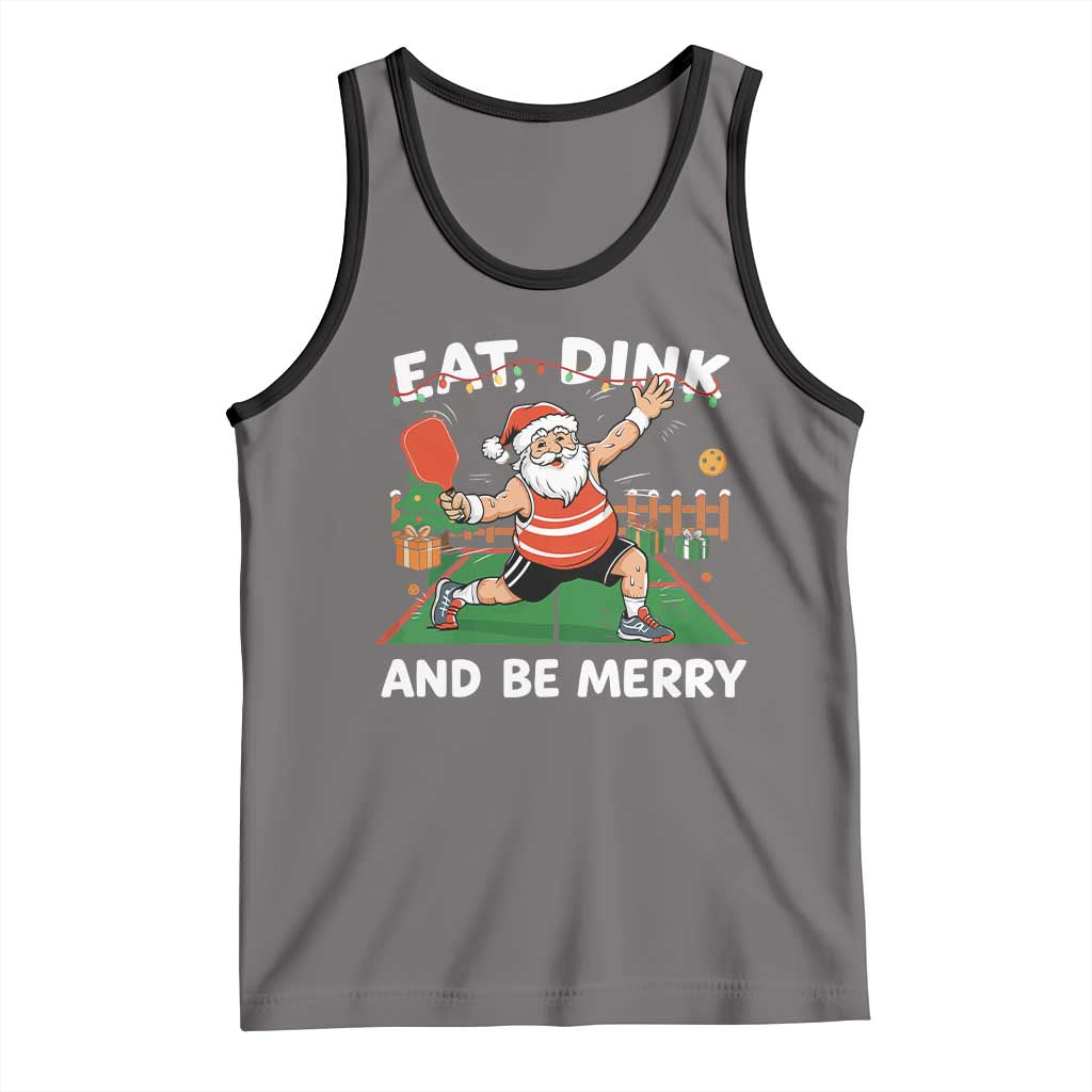 Funny Christmas Pickleball Tank Top Eat Dink And Be Merry Xmas Santa TS11 Deep Heather Black Print Your Wear