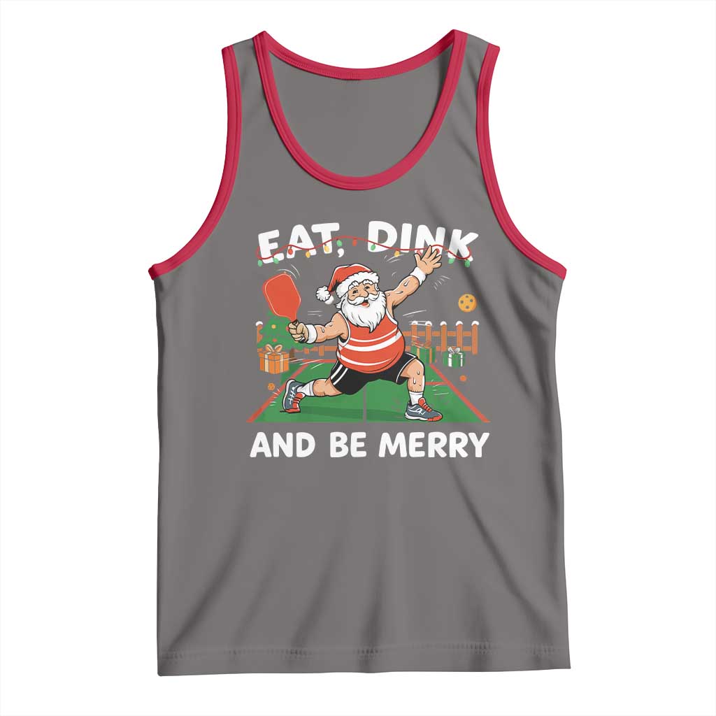Funny Christmas Pickleball Tank Top Eat Dink And Be Merry Xmas Santa TS11 Deep Heather Red Print Your Wear