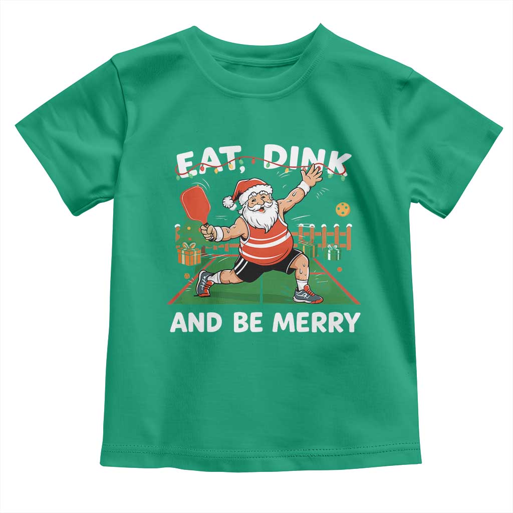 Funny Christmas Pickleball Toddler T Shirt Eat Dink And Be Merry Xmas Santa TS11 Irish Green Print Your Wear