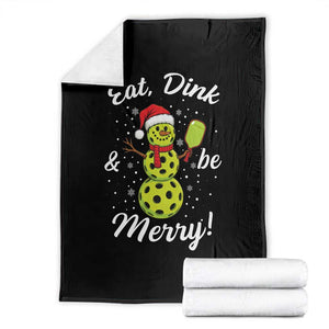 Funny Christmas Pickleball Throw Blanket Eat Dink And Be Merry Snowman TS11 Black Print Your Wear