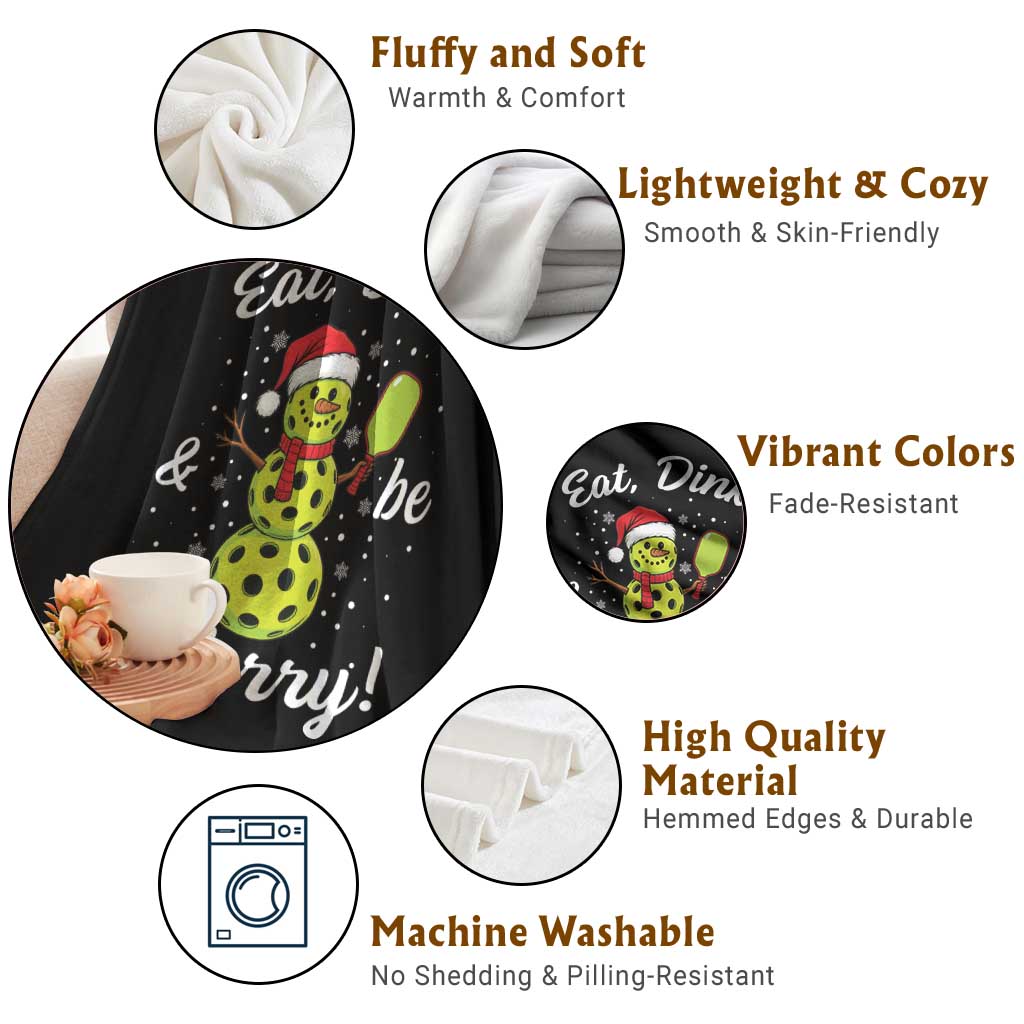 Funny Christmas Pickleball Throw Blanket Eat Dink And Be Merry Snowman TS11 Print Your Wear