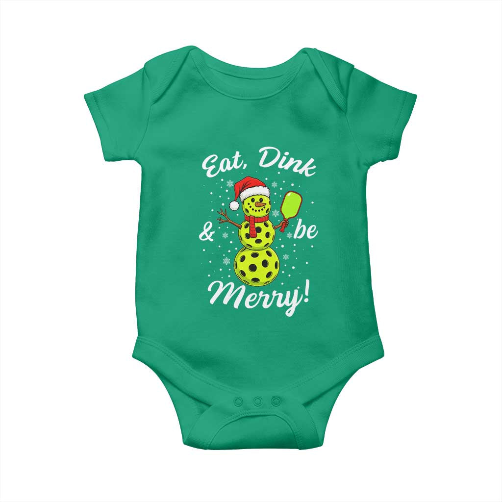Funny Christmas Pickleball Baby Onesie Eat Dink And Be Merry Snowman TS11 Irish Green Print Your Wear
