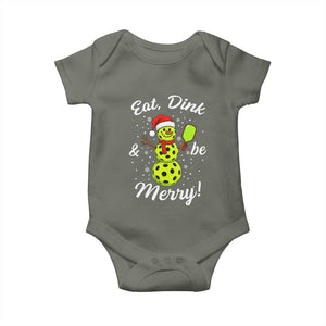 Funny Christmas Pickleball Baby Onesie Eat Dink And Be Merry Snowman TS11 Military Green Print Your Wear