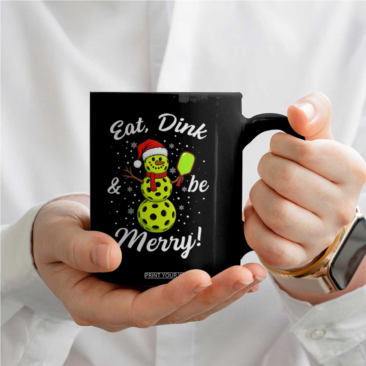 Funny Christmas Pickleball Coffee Mug Eat Dink And Be Merry Snowman TS11 Print Your Wear