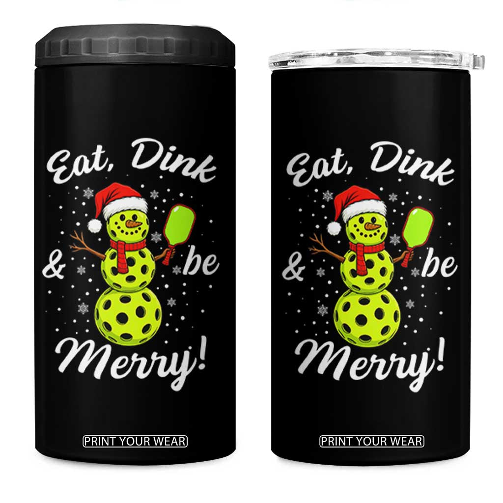 Funny Christmas Pickleball 4 in 1 Can Cooler Tumbler Eat Dink And Be Merry Snowman TS11 One Size: 16 oz Black Print Your Wear