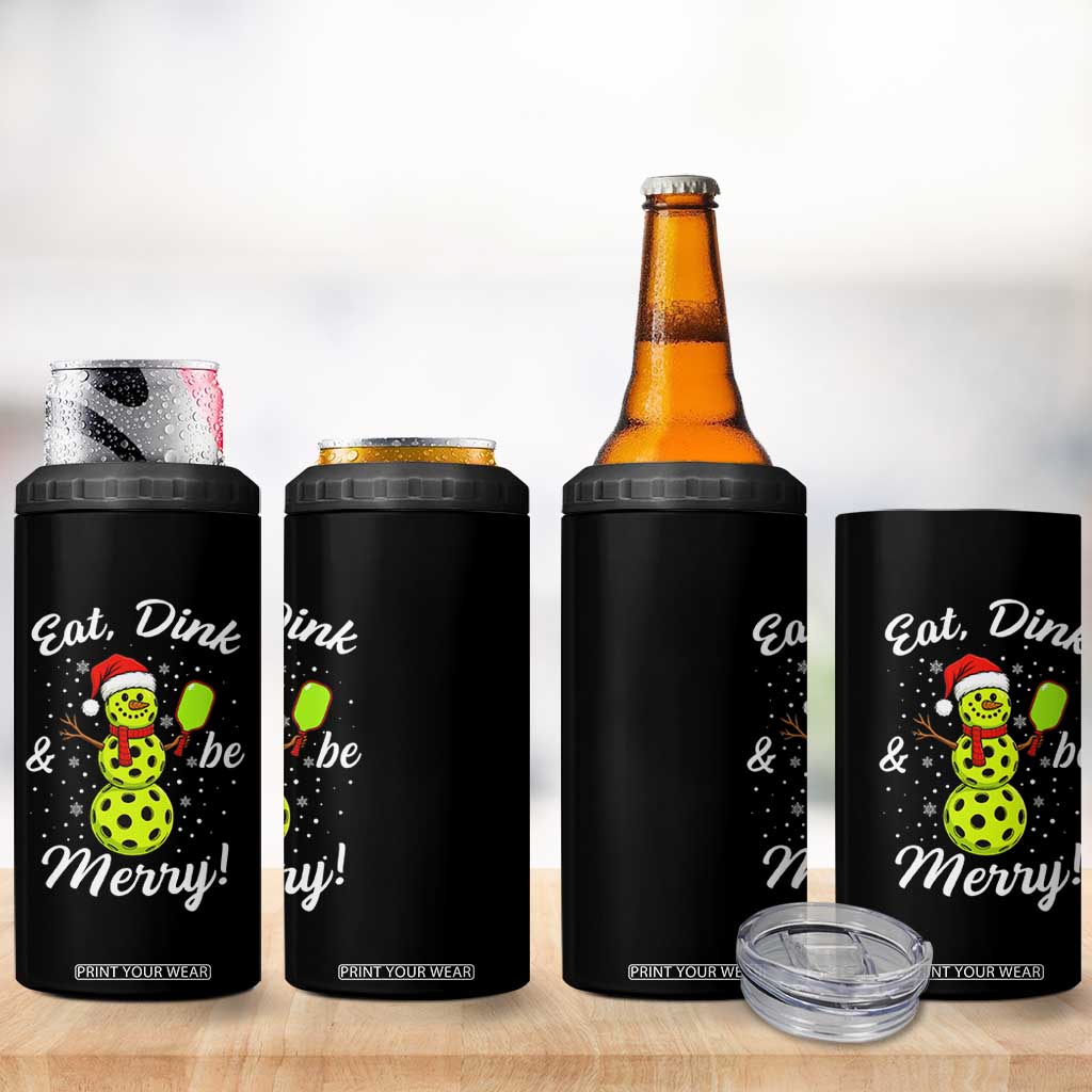 Funny Christmas Pickleball 4 in 1 Can Cooler Tumbler Eat Dink And Be Merry Snowman TS11 Print Your Wear