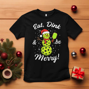 Funny Christmas Pickleball T Shirt Eat Dink And Be Merry Snowman TS11 Black Print Your Wear