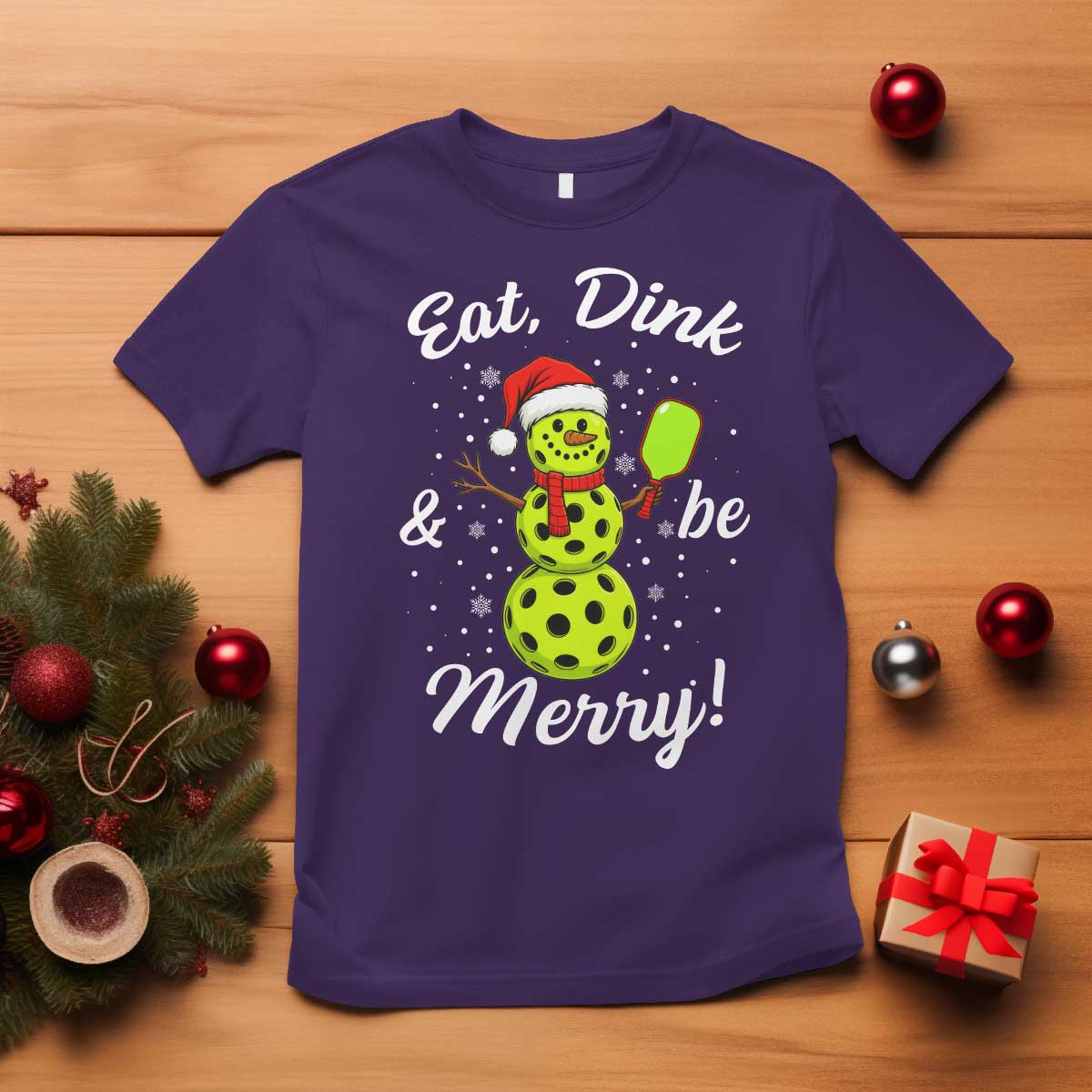Funny Christmas Pickleball T Shirt Eat Dink And Be Merry Snowman TS11 Purple Print Your Wear