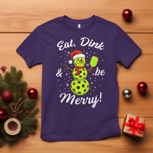 Funny Christmas Pickleball T Shirt Eat Dink And Be Merry Snowman TS11 Purple Print Your Wear