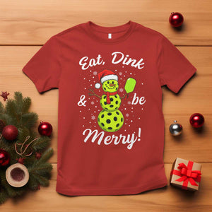 Funny Christmas Pickleball T Shirt Eat Dink And Be Merry Snowman TS11 Red Print Your Wear