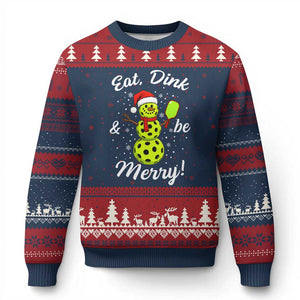 Funny Xmas Pickleball Ugly Christmas Sweater Eat Dink And Be Merry Snowman TS11 Navy Red Print Your Wear