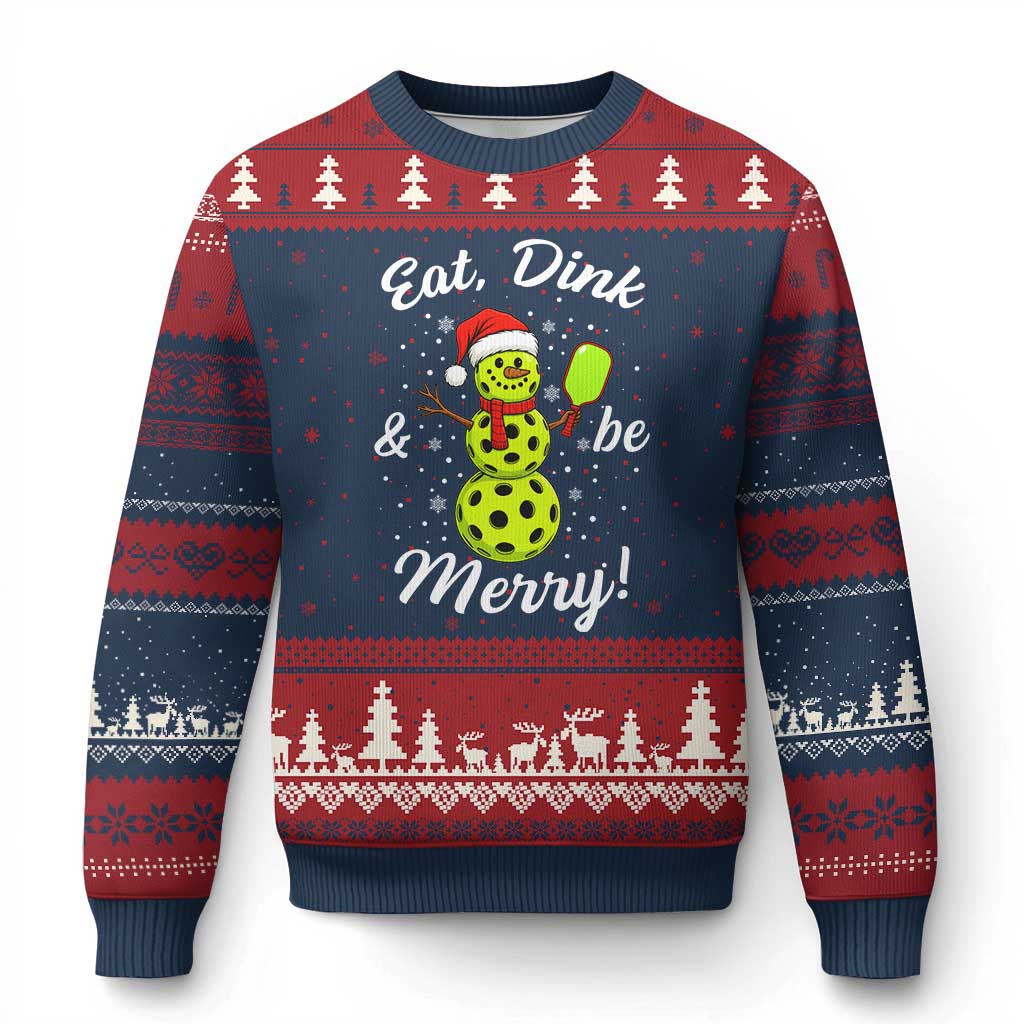 Funny Xmas Pickleball Ugly Christmas Sweater Eat Dink And Be Merry Snowman - Print Your Wear