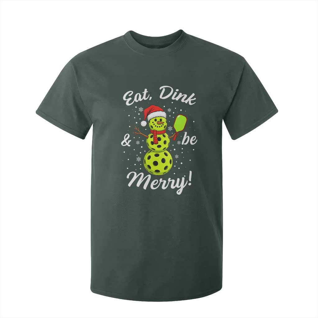 Funny Christmas Pickleball T Shirt For Kid Eat Dink And Be Merry Snowman TS11 Dark Forest Green Print Your Wear