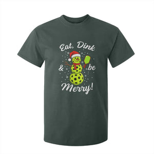 Funny Christmas Pickleball T Shirt For Kid Eat Dink And Be Merry Snowman TS11 Dark Forest Green Print Your Wear