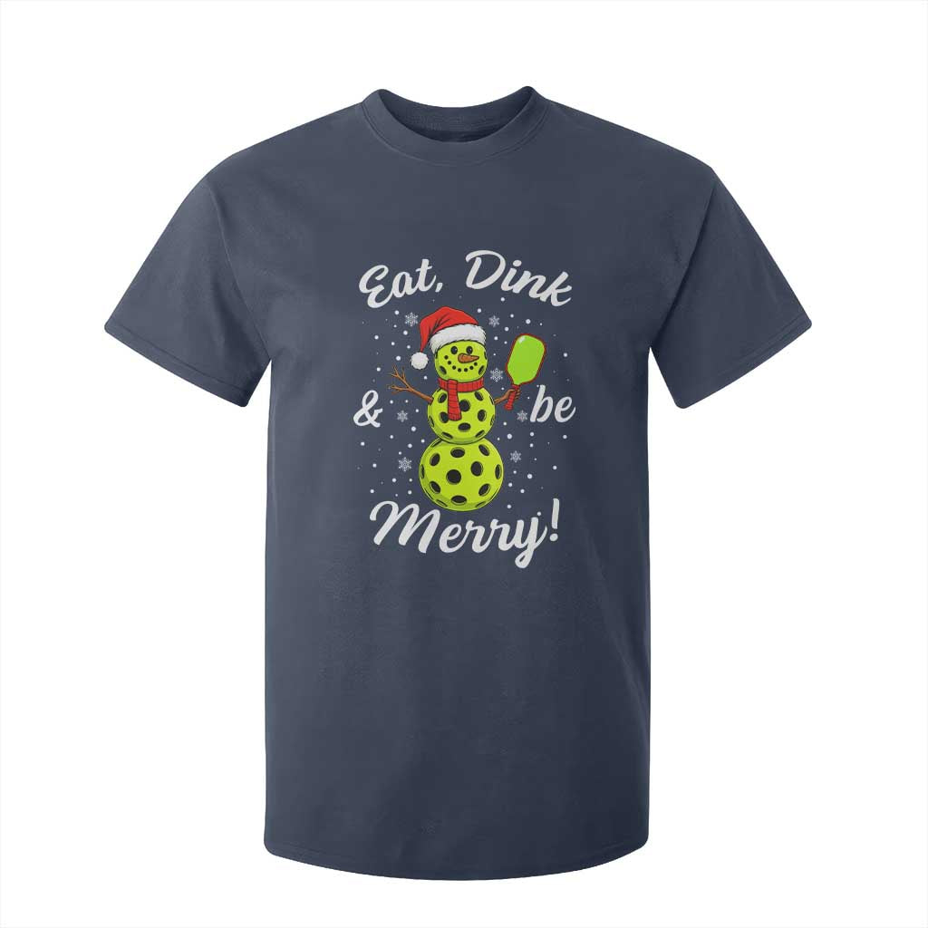 Funny Christmas Pickleball T Shirt For Kid Eat Dink And Be Merry Snowman TS11 Navy Print Your Wear