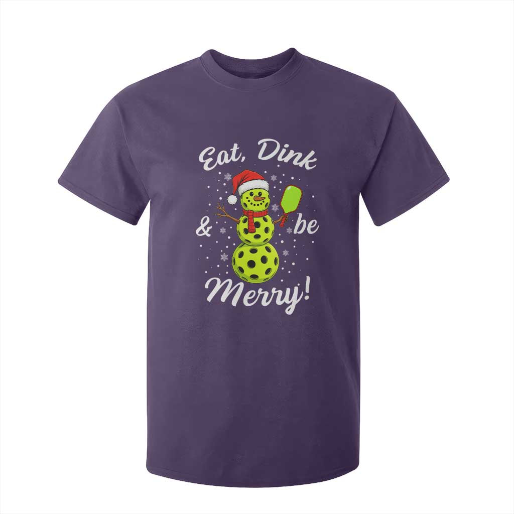 Funny Christmas Pickleball T Shirt For Kid Eat Dink And Be Merry Snowman TS11 Purple Print Your Wear