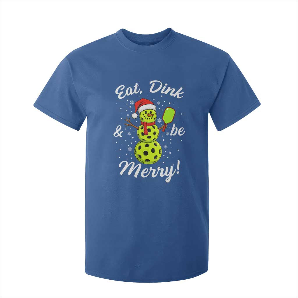 Funny Christmas Pickleball T Shirt For Kid Eat Dink And Be Merry Snowman TS11 Royal Blue Print Your Wear