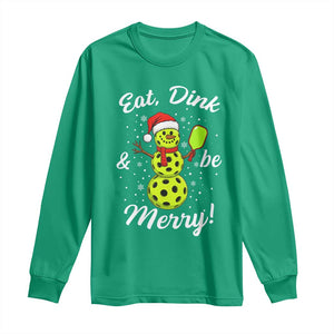Funny Christmas Pickleball Long Sleeve Shirt Eat Dink And Be Merry Snowman TS11 Irish Green Print Your Wear