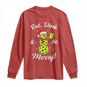Funny Christmas Pickleball Long Sleeve Shirt Eat Dink And Be Merry Snowman TS11 Red Print Your Wear