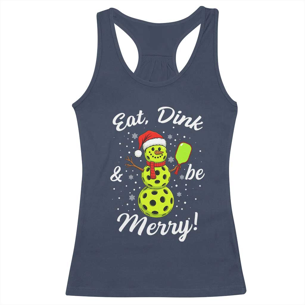 Funny Christmas Pickleball Racerback Tank Top Eat Dink And Be Merry Snowman TS11 Navy Print Your Wear