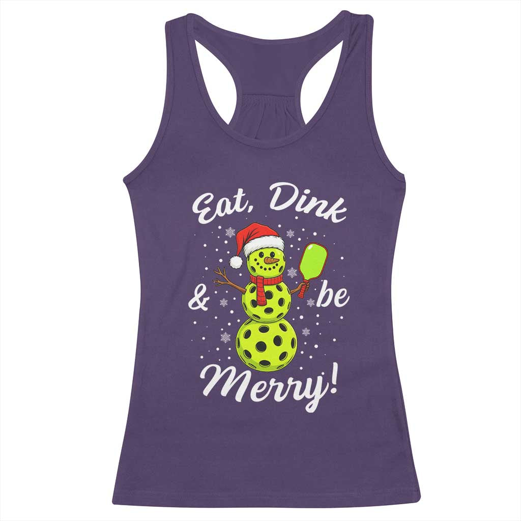 Funny Christmas Pickleball Racerback Tank Top Eat Dink And Be Merry Snowman TS11 Purple Print Your Wear