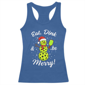 Funny Christmas Pickleball Racerback Tank Top Eat Dink And Be Merry Snowman TS11 Royal Blue Print Your Wear
