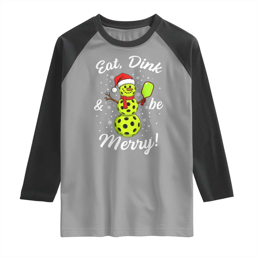 Funny Christmas Pickleball Raglan Shirt Eat Dink And Be Merry Snowman TS11 Sport Gray Black Print Your Wear