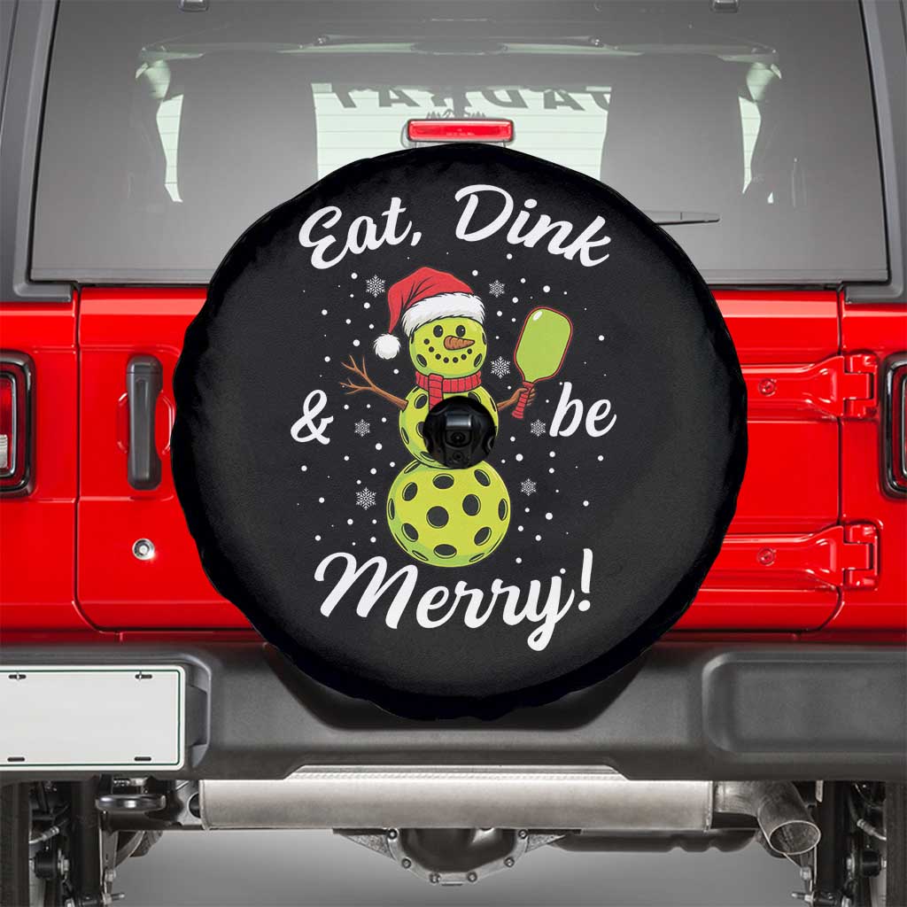 Funny Christmas Pickleball Spare Tire Cover Eat Dink And Be Merry Snowman TS11 Black Print Your Wear