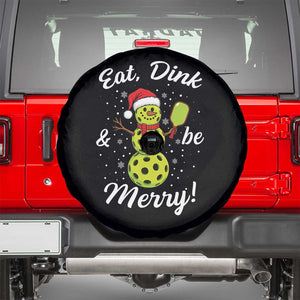 Funny Christmas Pickleball Spare Tire Cover Eat Dink And Be Merry Snowman TS11 Black Print Your Wear