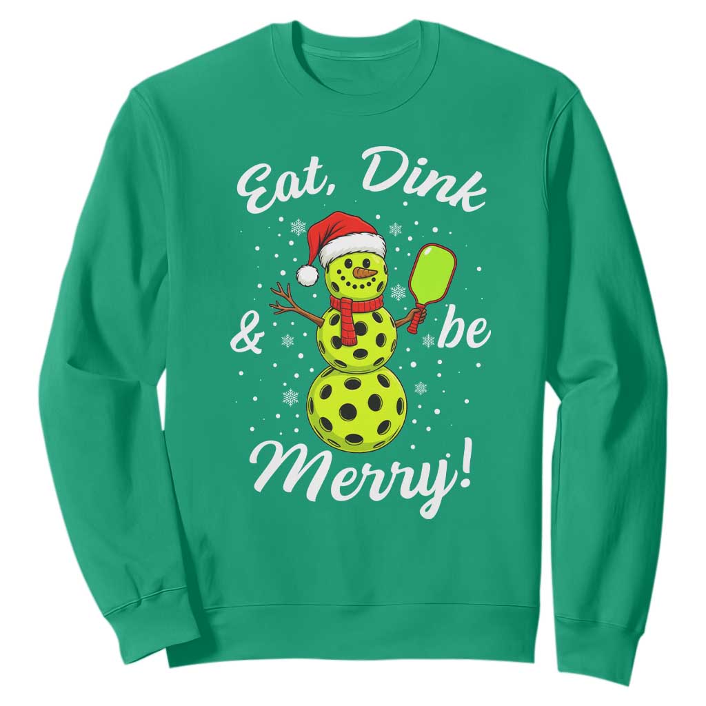 Funny Christmas Pickleball Sweatshirt Eat Dink And Be Merry Snowman TS11 Irish Green Print Your Wear