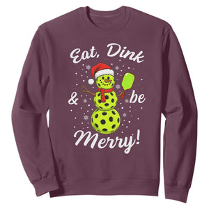 Funny Christmas Pickleball Sweatshirt Eat Dink And Be Merry Snowman TS11 Maroon Print Your Wear