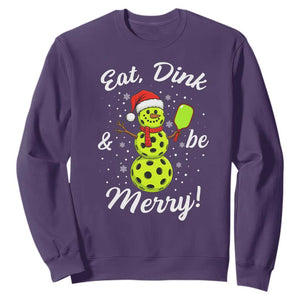 Funny Christmas Pickleball Sweatshirt Eat Dink And Be Merry Snowman TS11 Purple Print Your Wear