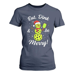 Funny Christmas Pickleball T Shirt For Women Eat Dink And Be Merry Snowman TS11 Navy Print Your Wear