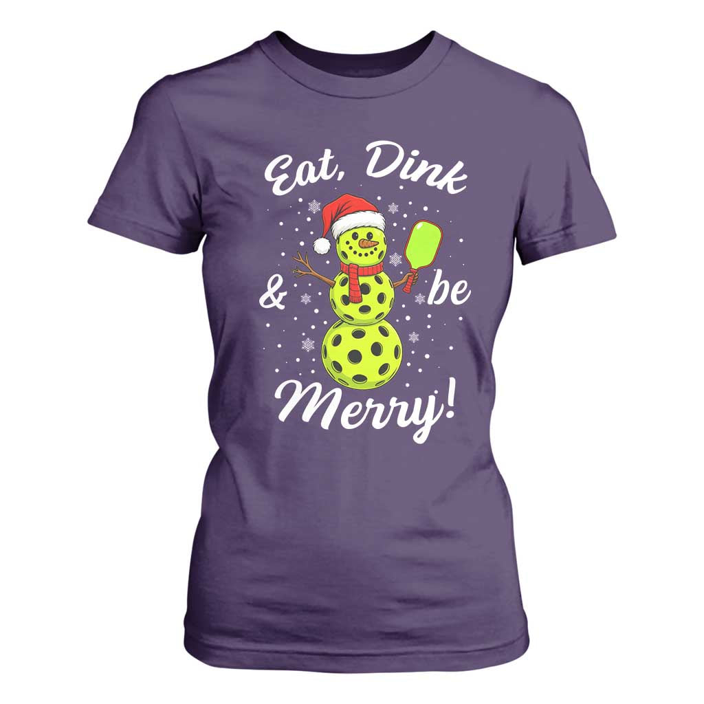 Funny Christmas Pickleball T Shirt For Women Eat Dink And Be Merry Snowman TS11 Purple Print Your Wear