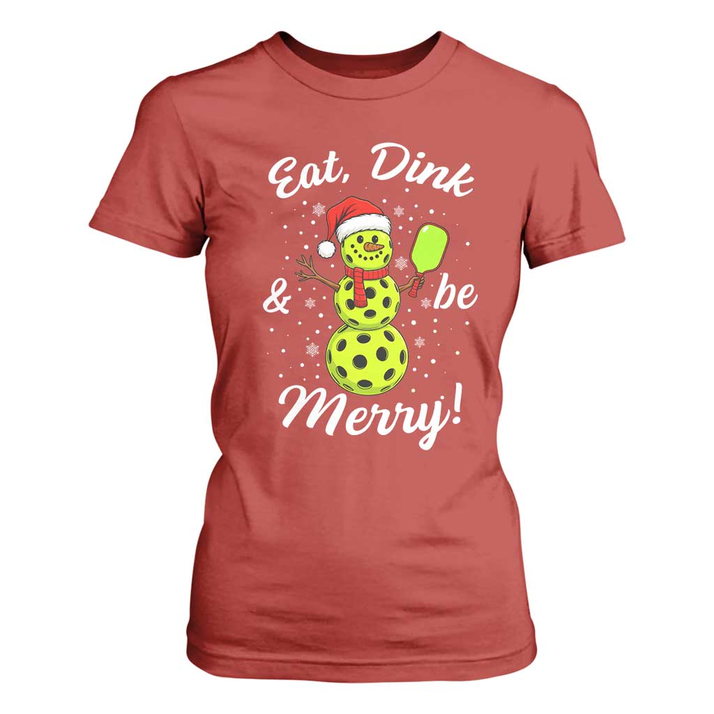 Funny Christmas Pickleball T Shirt For Women Eat Dink And Be Merry Snowman TS11 Red Print Your Wear