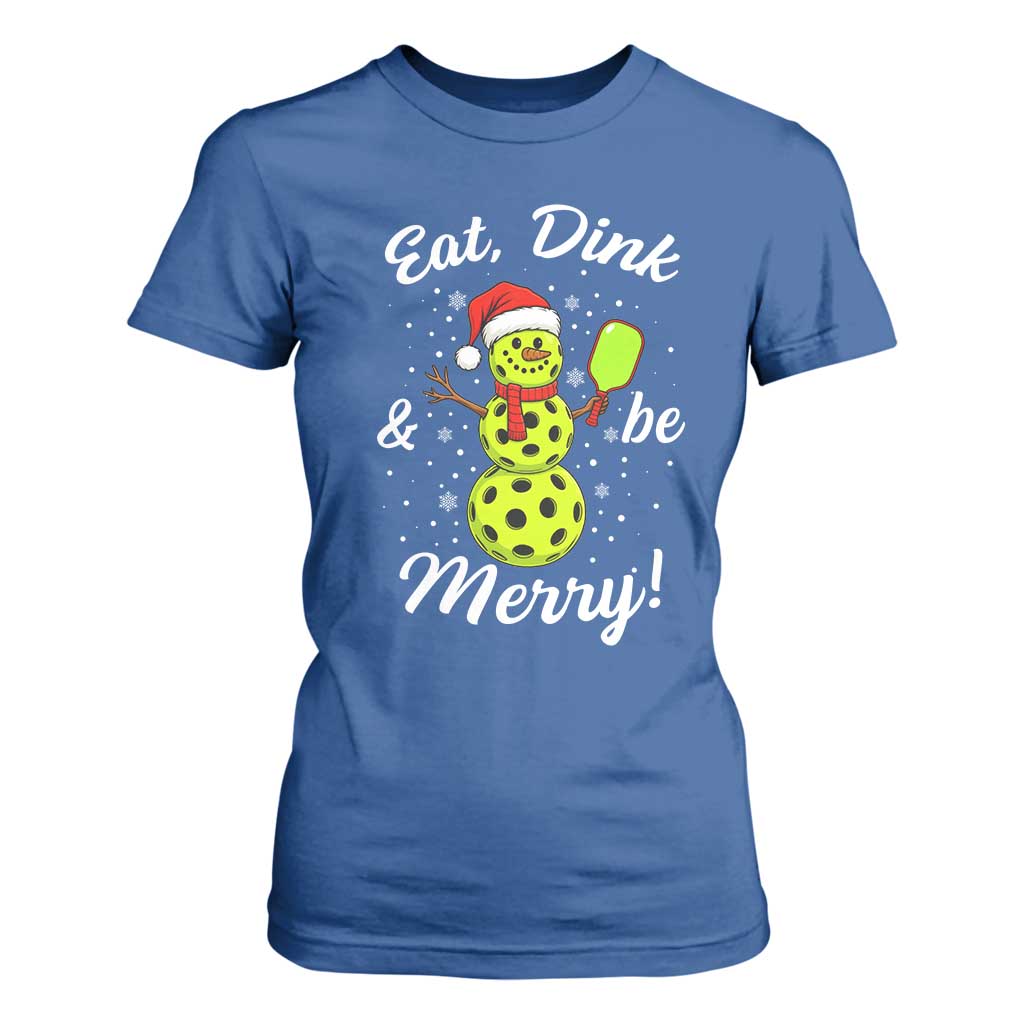 Funny Christmas Pickleball T Shirt For Women Eat Dink And Be Merry Snowman TS11 Royal Blue Print Your Wear