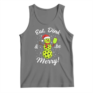 Funny Christmas Pickleball Tank Top Eat Dink And Be Merry Snowman TS11 Black Heather Print Your Wear