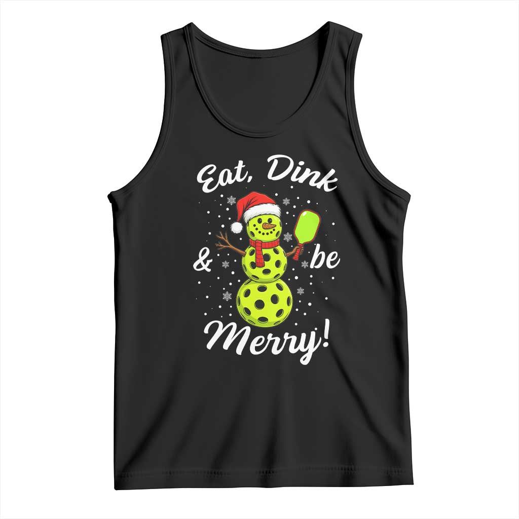 Funny Christmas Pickleball Tank Top Eat Dink And Be Merry Snowman TS11 Black Print Your Wear