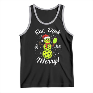Funny Christmas Pickleball Tank Top Eat Dink And Be Merry Snowman TS11 Black Athletic Heather Print Your Wear