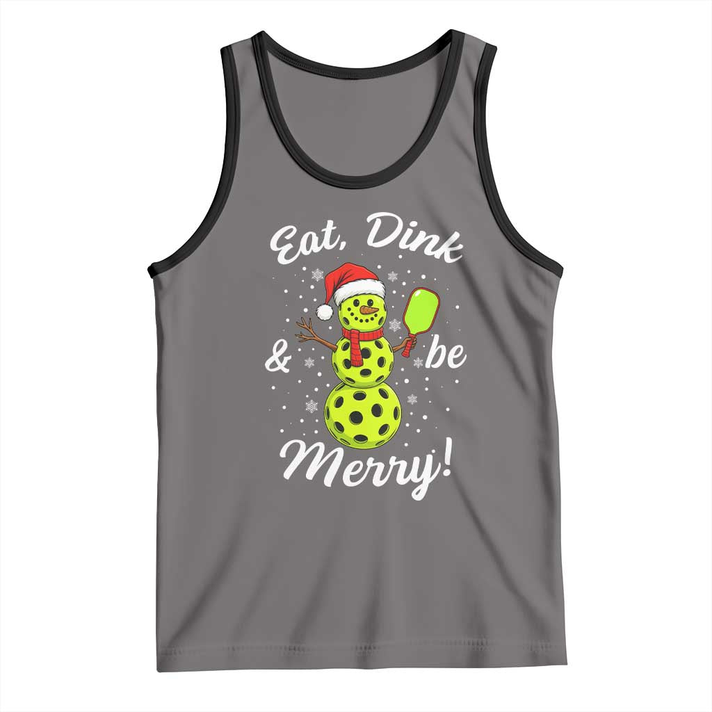 Funny Christmas Pickleball Tank Top Eat Dink And Be Merry Snowman TS11 Deep Heather Black Print Your Wear