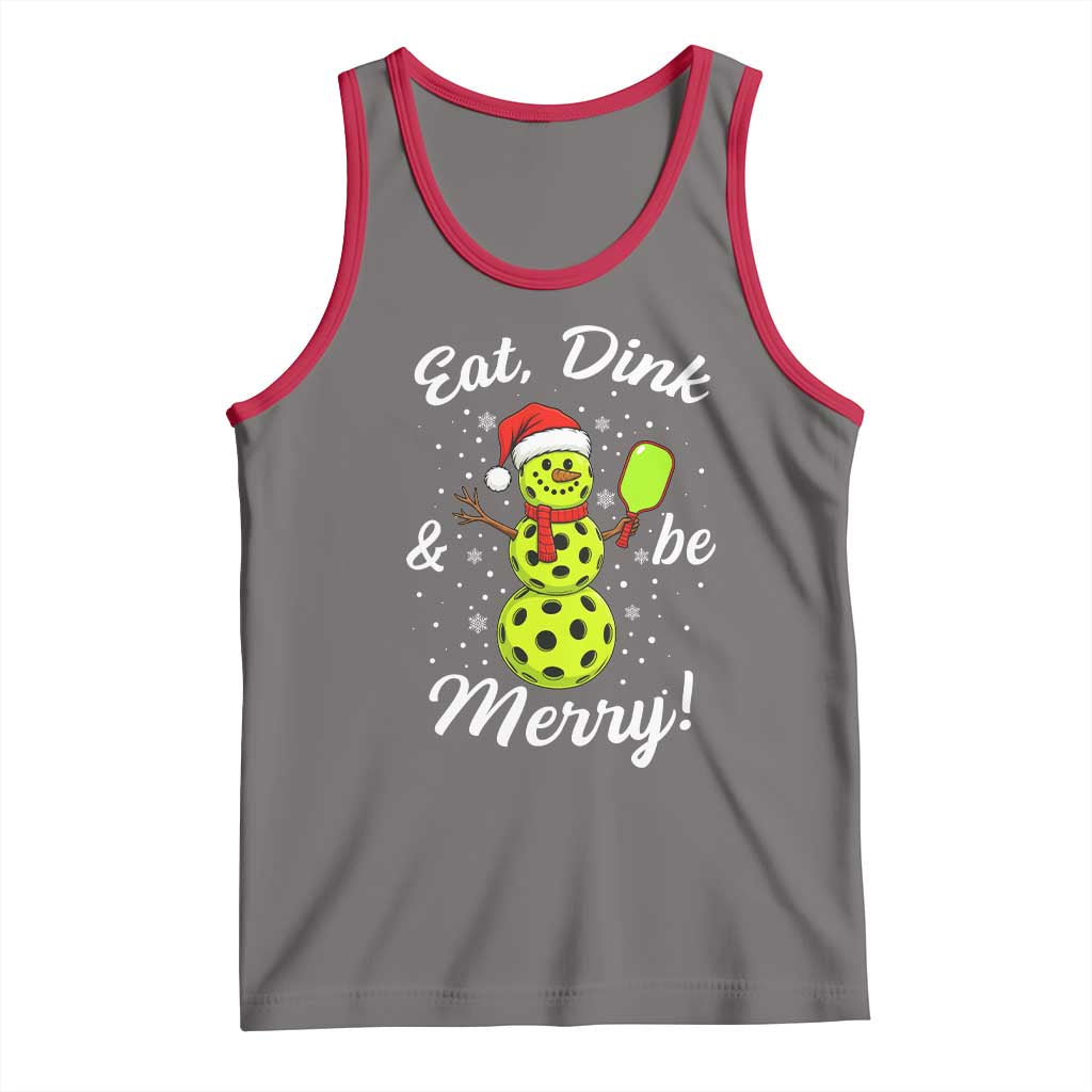 Funny Christmas Pickleball Tank Top Eat Dink And Be Merry Snowman TS11 Deep Heather Red Print Your Wear