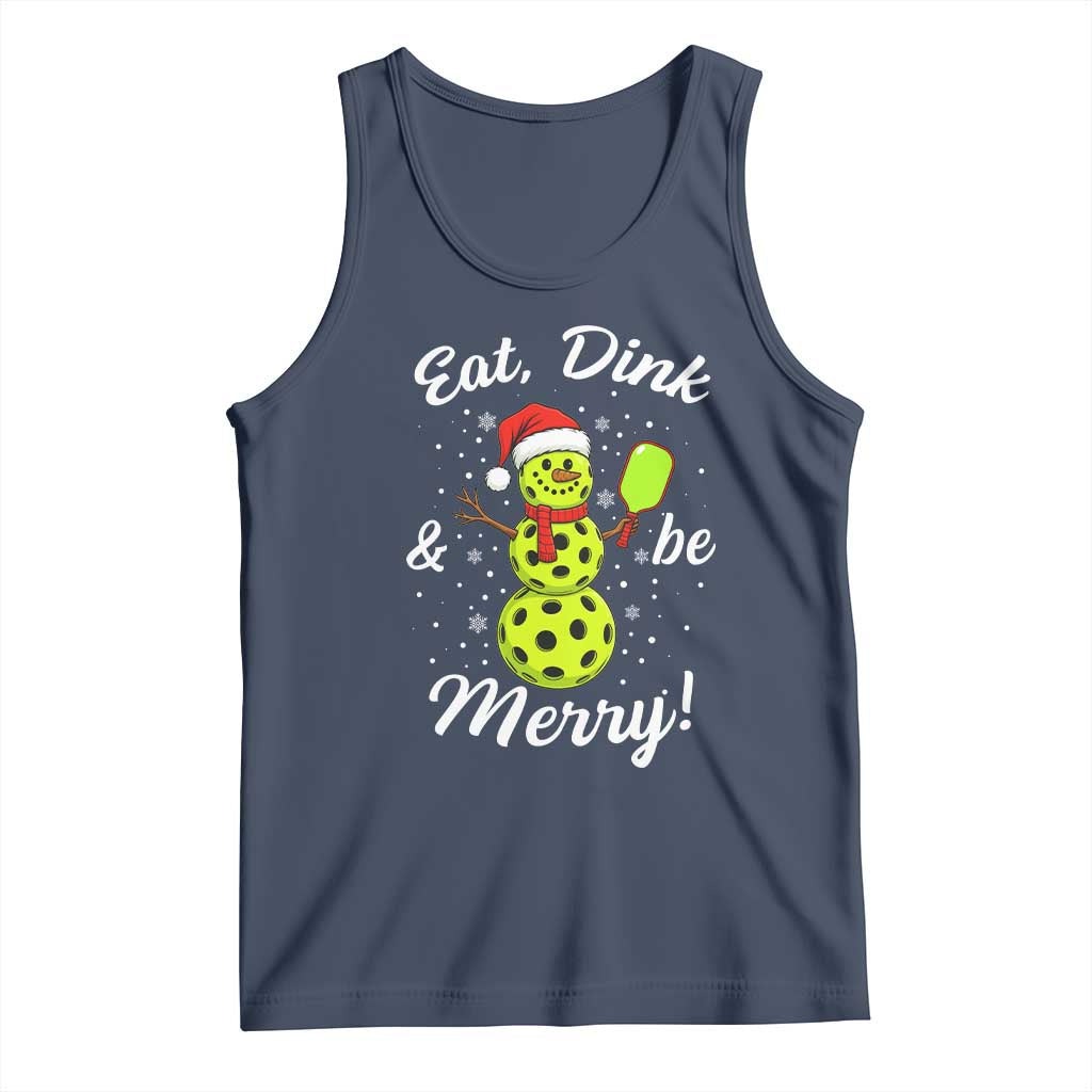 Funny Christmas Pickleball Tank Top Eat Dink And Be Merry Snowman TS11 Navy Print Your Wear