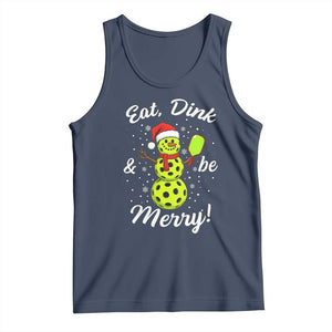 Funny Christmas Pickleball Tank Top Eat Dink And Be Merry Snowman TS11 Navy Print Your Wear