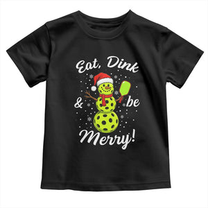 Funny Christmas Pickleball Toddler T Shirt Eat Dink And Be Merry Snowman TS11 Black Print Your Wear